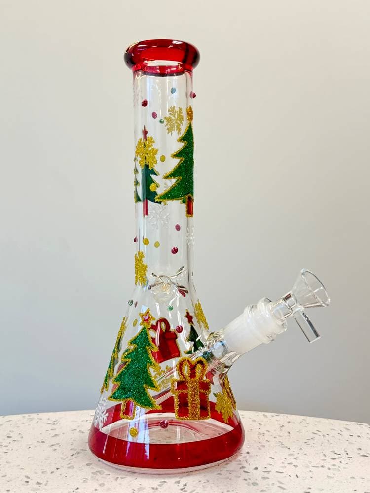 K55 - 10" Christmas Theme Glow in the Dark Beaker