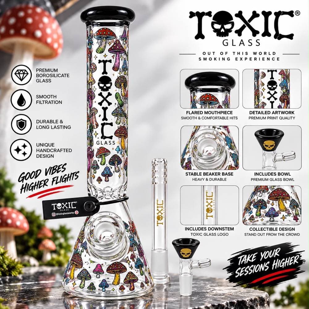 TX132 - 10" 4MM Toxic Mushroom Design Beaker